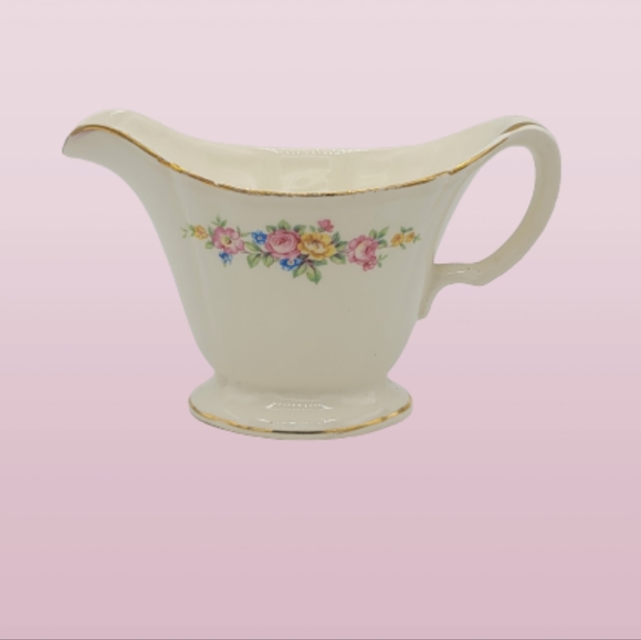 Edwin M. Knowles China Other - Edwin M. Knowles China Floral Creamer Gold Trim Roses Pre-1935, Early Vintage